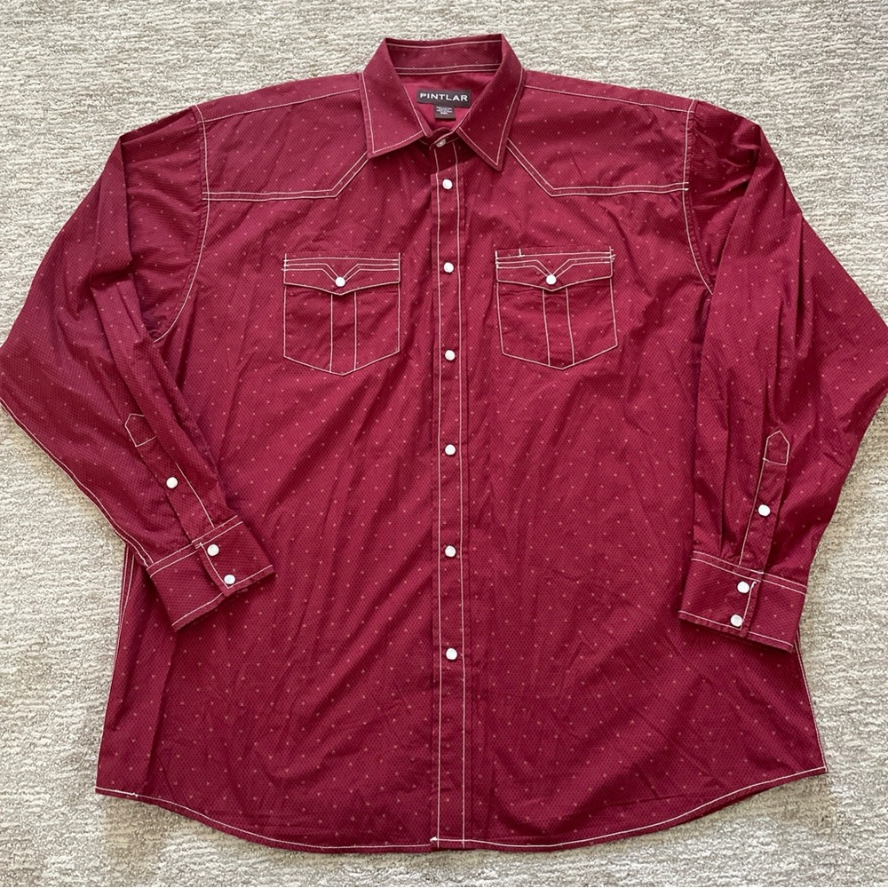 Pintlar XXL Pearl Snap Red Long Sleeve Western Rodeo Cowboy Men’s 100% Cotton